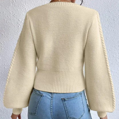 Knitted Ladies' Sweater with Square Neckline - Sienna-XS-Nora Luxe