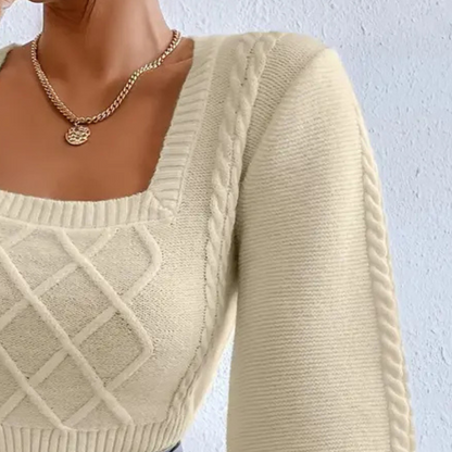 Knitted Ladies' Sweater with Square Neckline - Sienna-XS-Nora Luxe