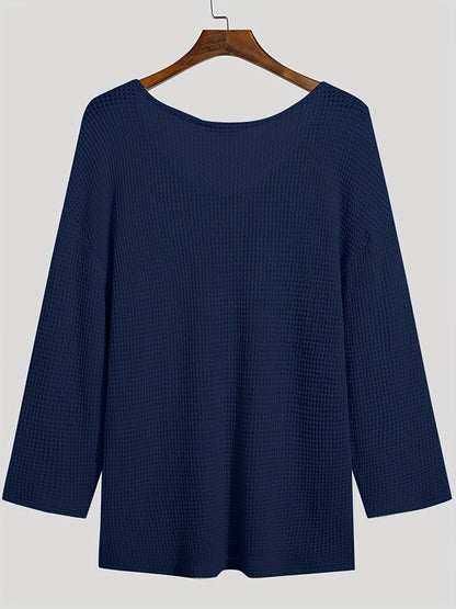 Knitted Men's Top with V-Neck and Long Sleeves – Eliott-Blue-S-State of Style