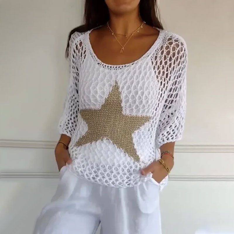 Crochet Lace Round Neck Women's Top - Pexav