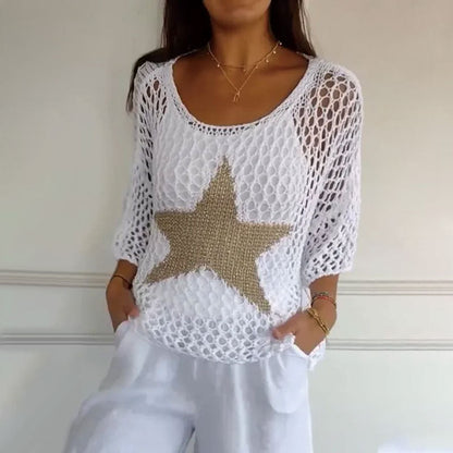 Crochet Lace Round Neck Women's Top - Pexav