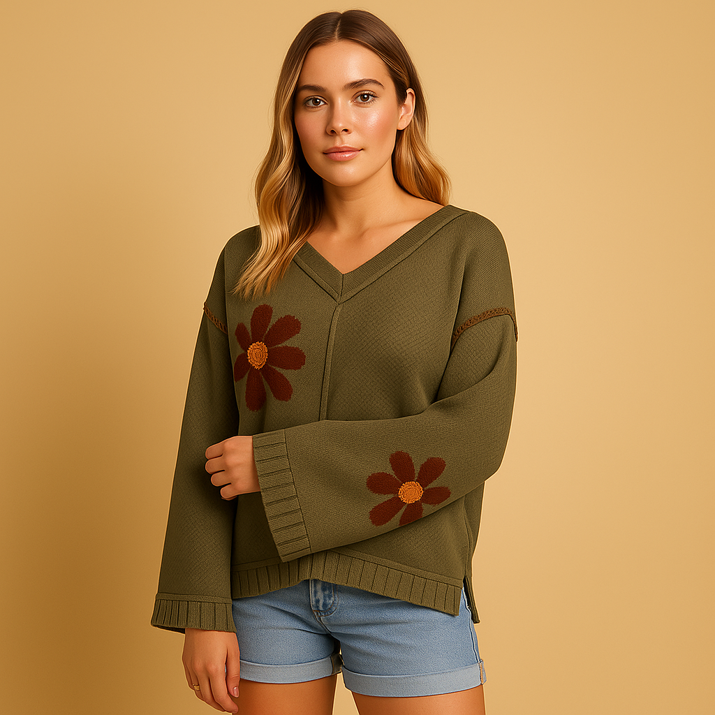Women's Floral Crew Neck Knitted Sweater - Nocini