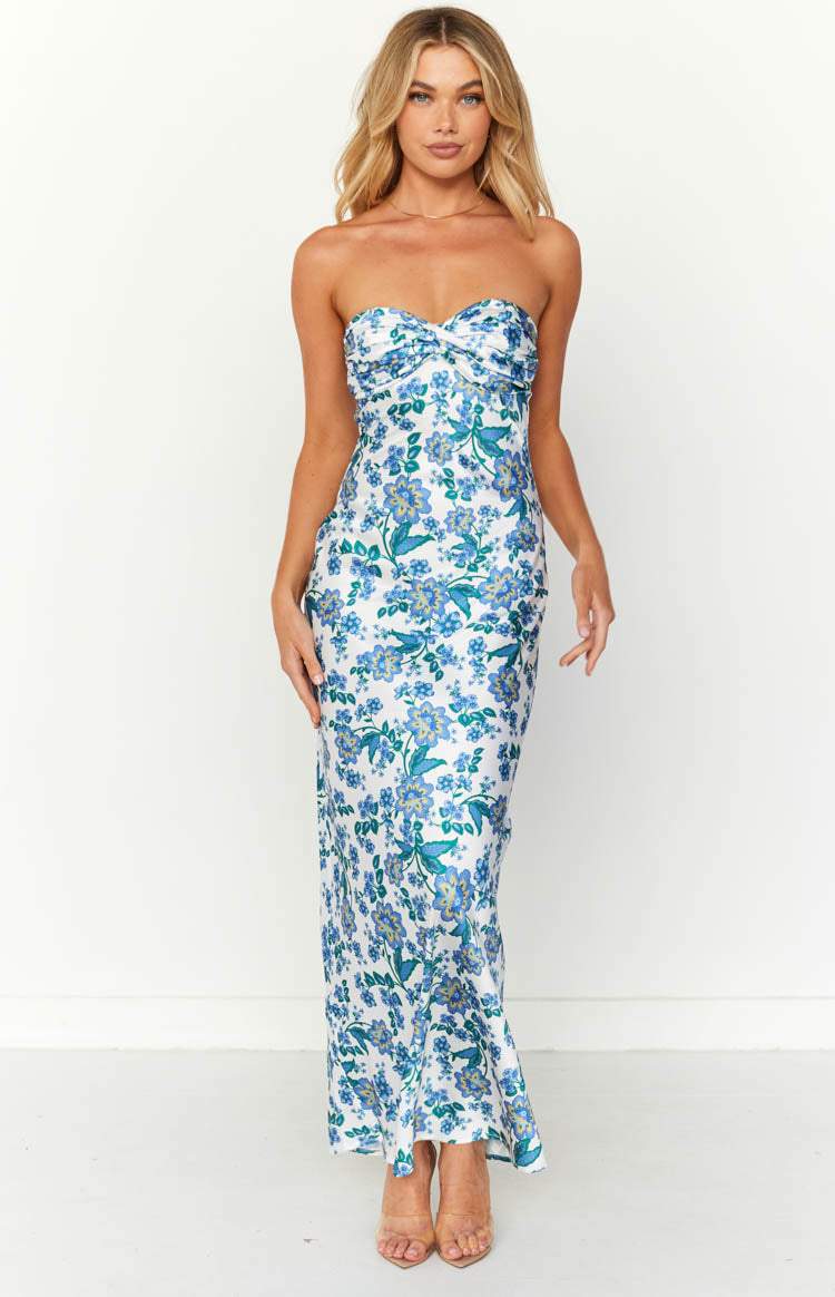 Casual Blue Floral Maxi Dress - Pexav