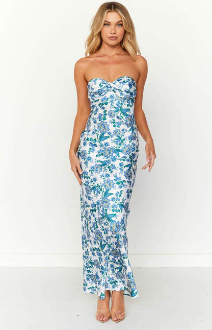 Casual Blue Floral Maxi Dress - Pexav