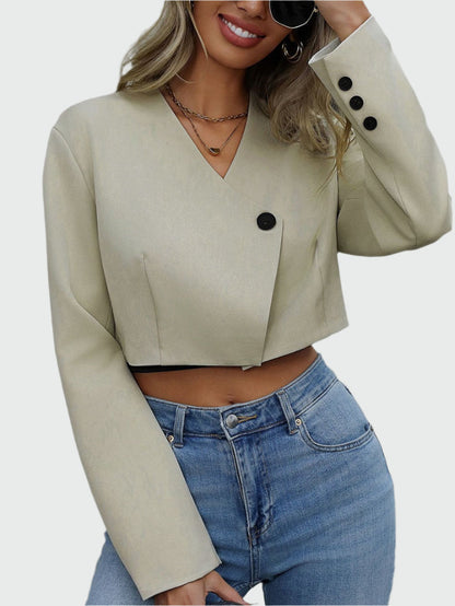Fashionable Short Women's Jacket with V Neck - Nocini