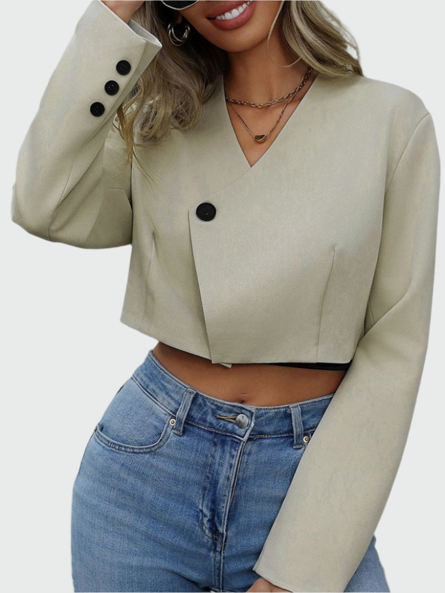 Fashionable Short Women's Jacket with V Neck
