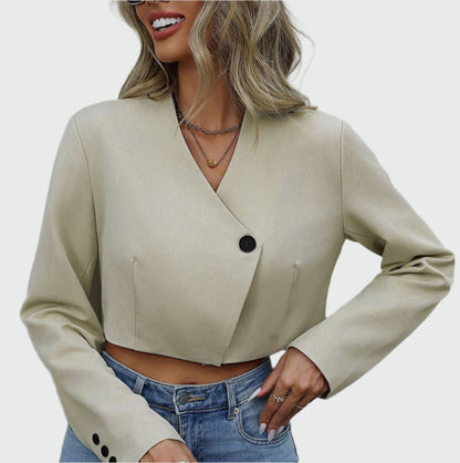 Fashionable Short Women's Jacket with V Neck