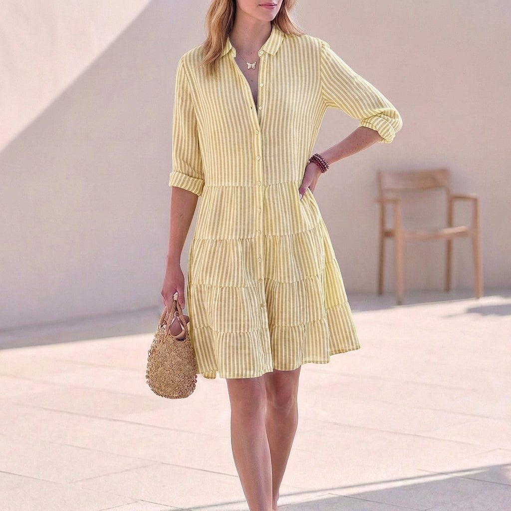 Image of Kylie | Women's Button-Down Shirt Tiered Mini Dress