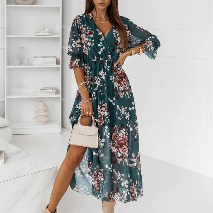 Elegant Ladies' Wrap Midi V-Neck Dress - Olytrend