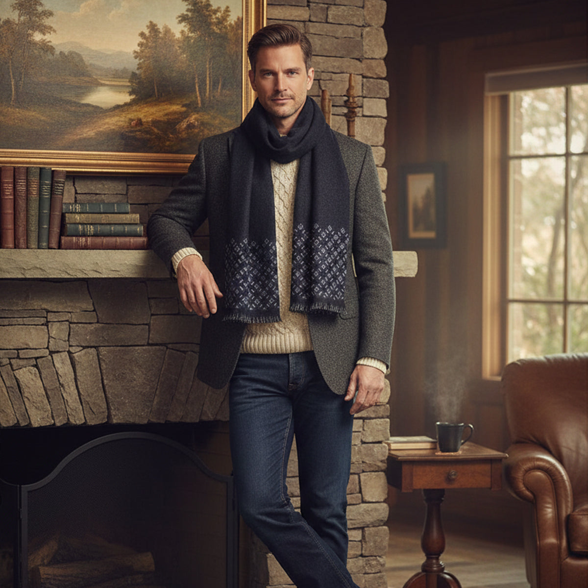 Luxury Black Men's Cashmere Scarf