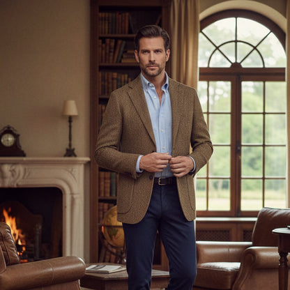 Classic Men's Wool Tweed Blazer Jacket