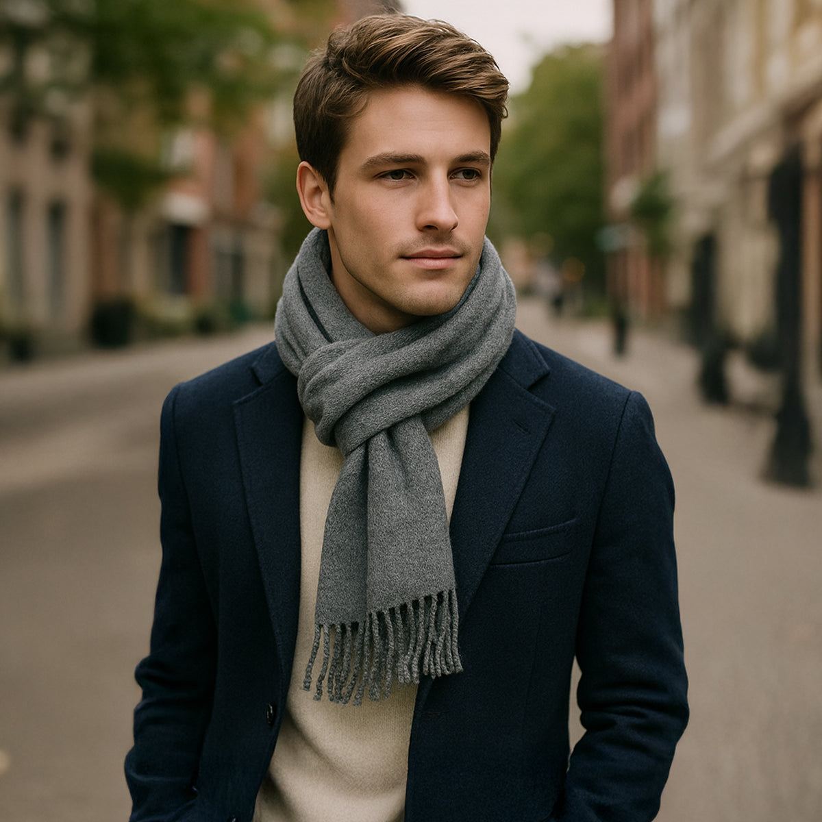 Soft Gray Men's Cashmere Blend Scarf