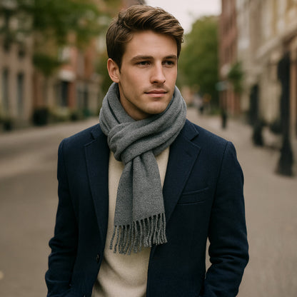 Soft Gray Men's Cashmere Blend Scarf