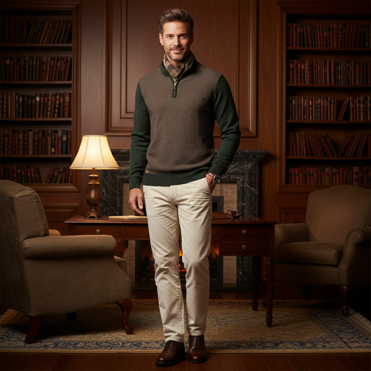 Warm Men's Half Zip Winter Knit Sweater