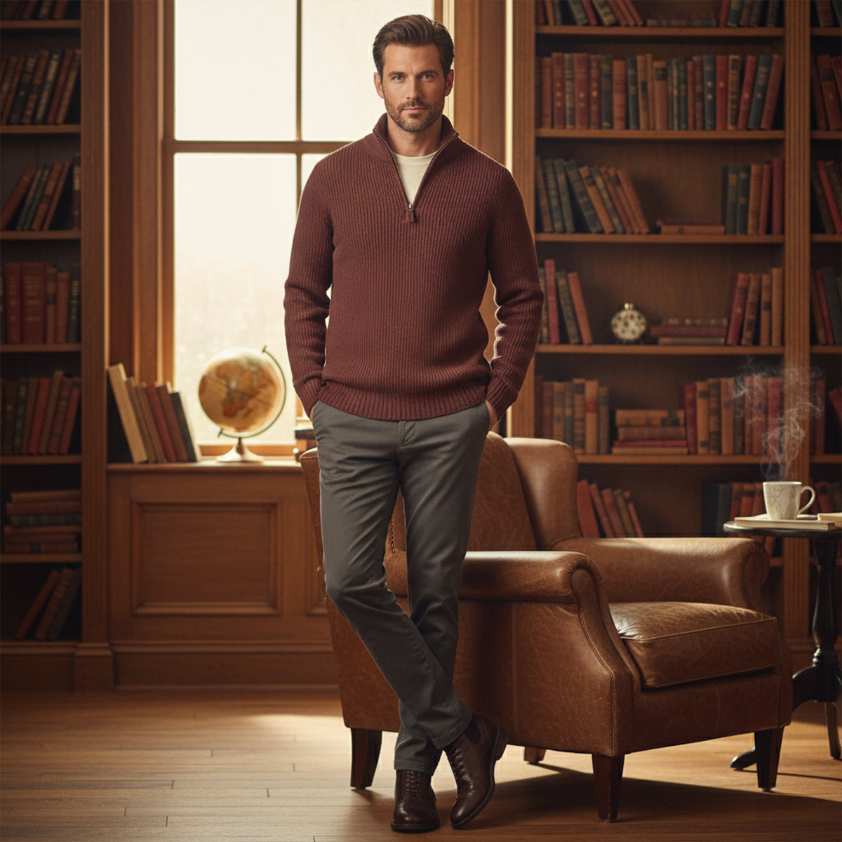 Luxury Men's Warm Cashmere Half Zip Jumper