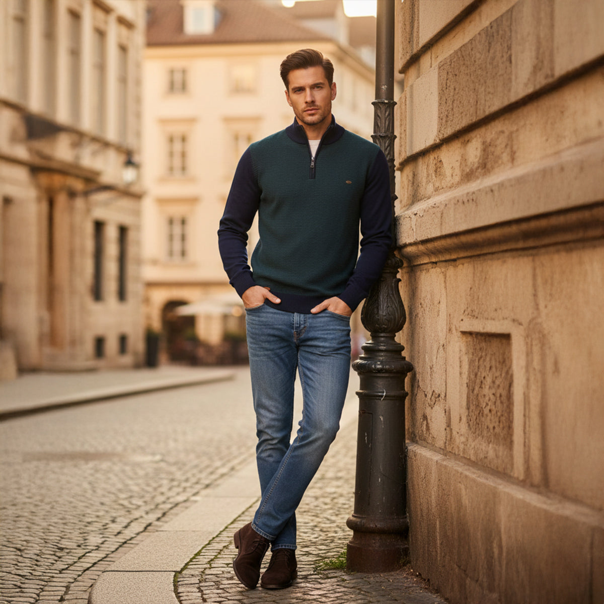 Warm Men's Half Zip Winter Knit Sweater