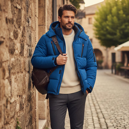 Warm Men's Hooded Puffer Parka with Zip Pockets