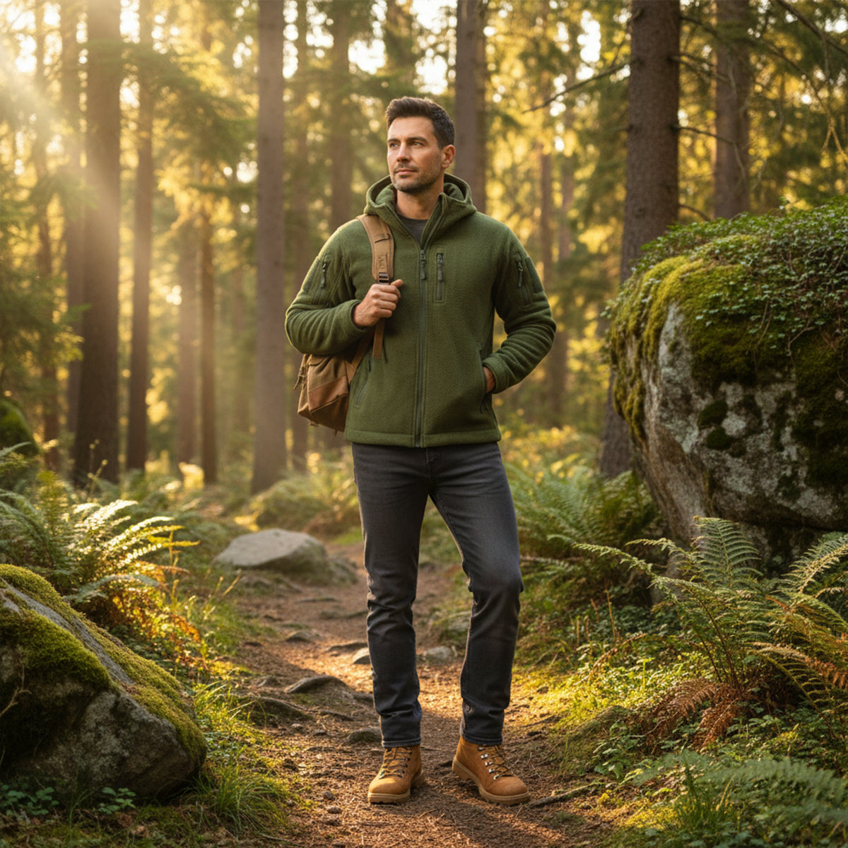 Warm Mens Fleece Hooded Tactical Jacket