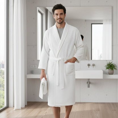 Soft Men's Waffle Weave Bath Robe with Tie