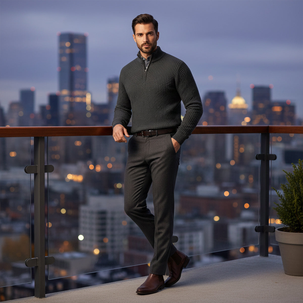 Men's Thick Quarter Zip Cable Knit Sweater