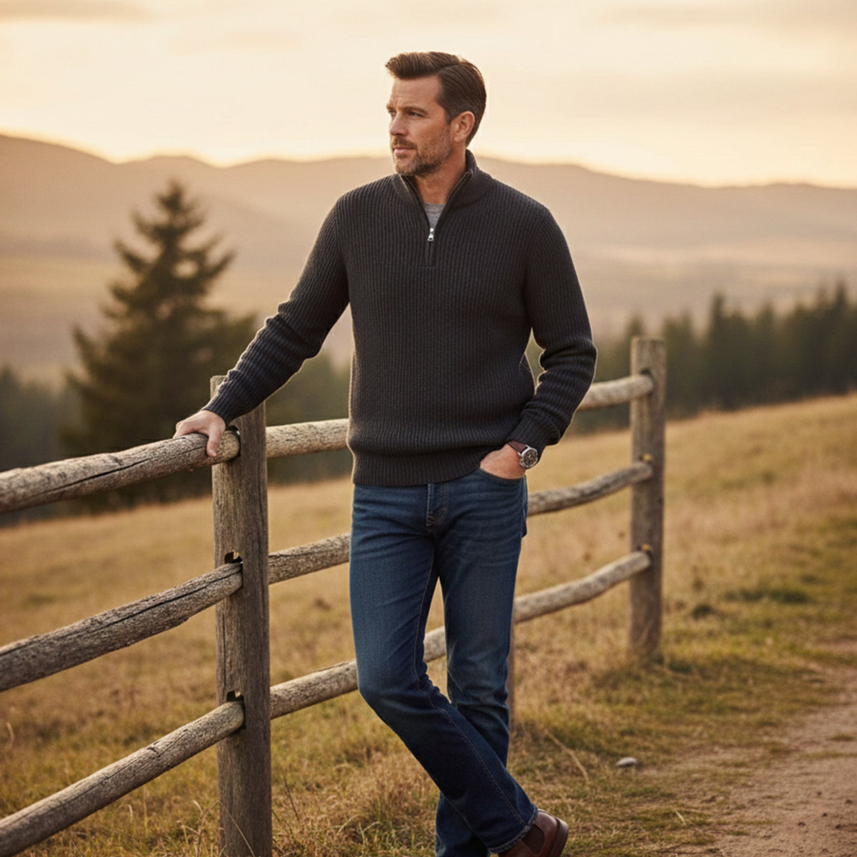 Luxury Men's Warm Cashmere Half Zip Jumper