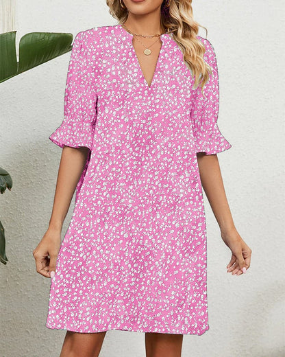 Elegant Floral V-Neck Dress with Ruffles