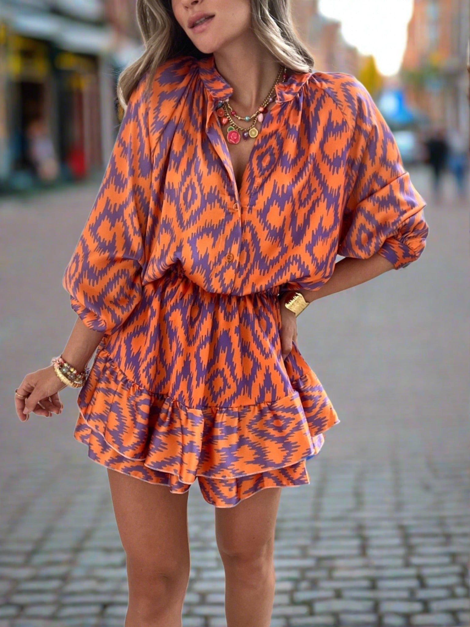 Floral Ruffled Short Dress - Nocini