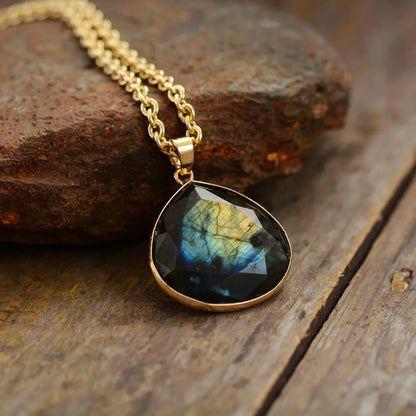 Shiny Gold Labradorite Pendant Necklace - Pexav