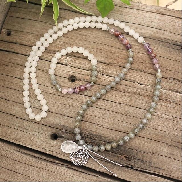 Gemstone Bead Mala Necklace Set - Pexav