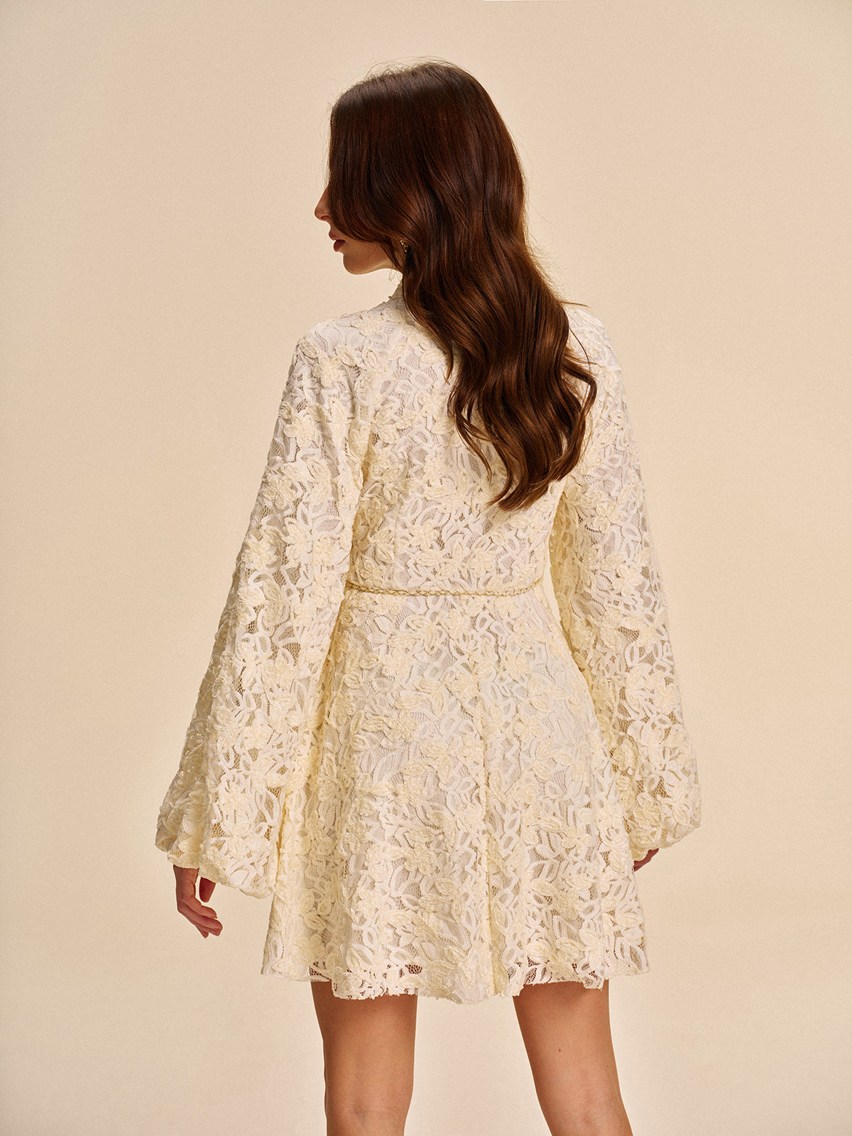 Elegant Floral Sleeve Dress With Waist Belt
