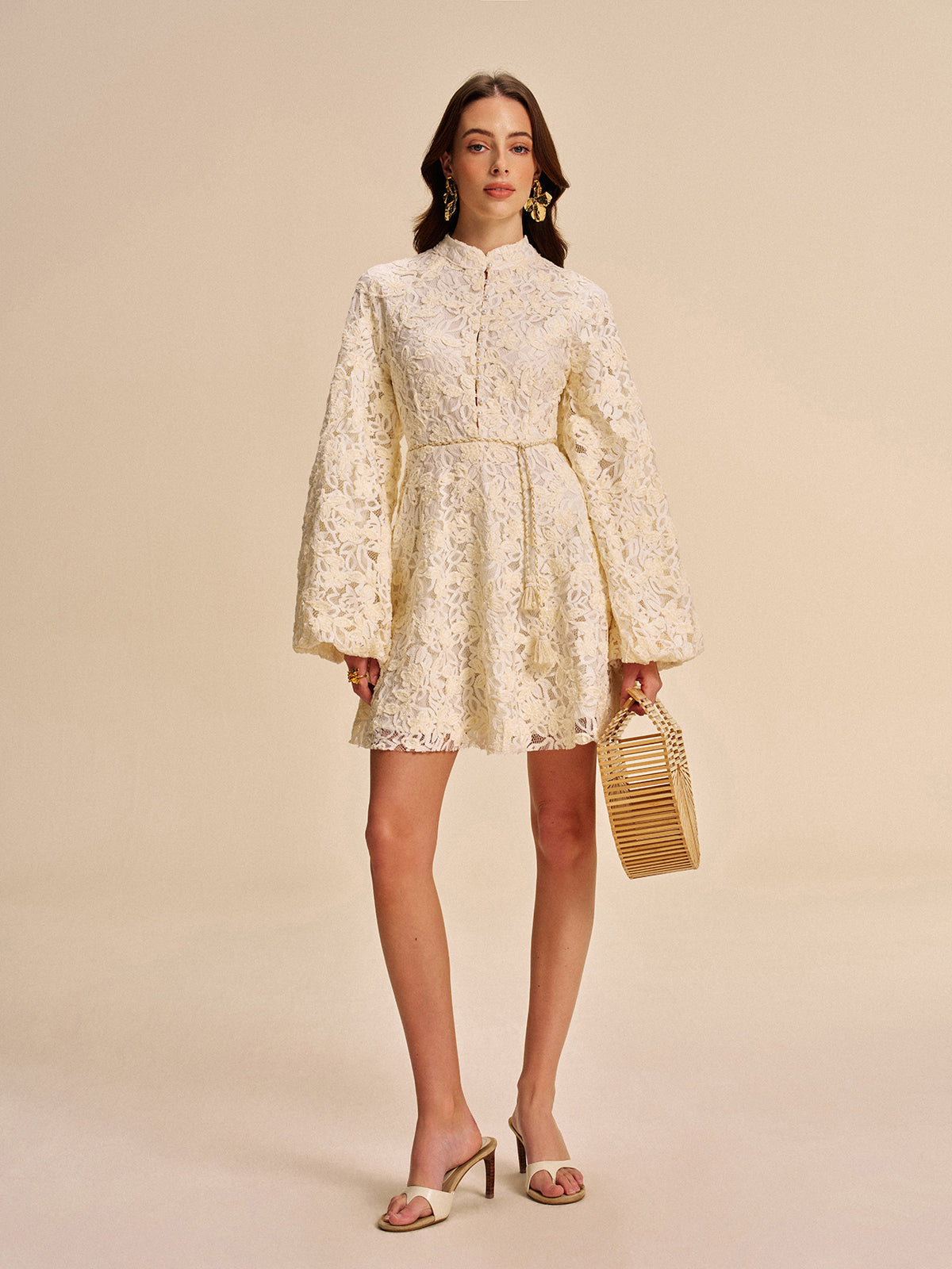 Elegant Floral Sleeve Dress With Waist Belt - Pexav