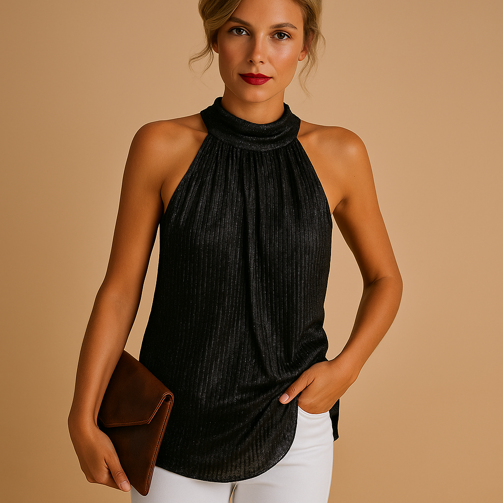 Elegant lace top for women in silver, black, and gold with feminine neckline detail, perfect for parties or dinners.