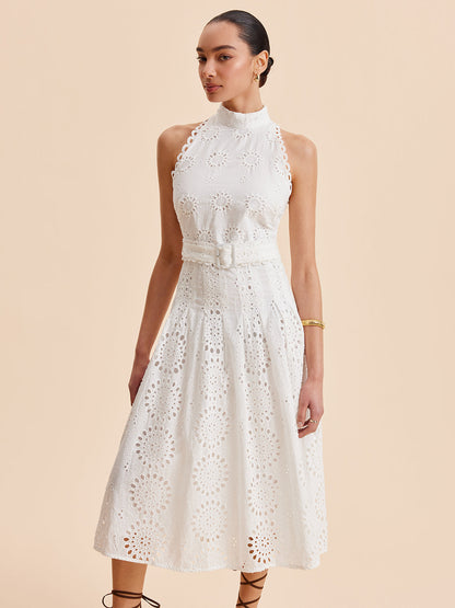 Floral Ruffled Waist A-Line Dress