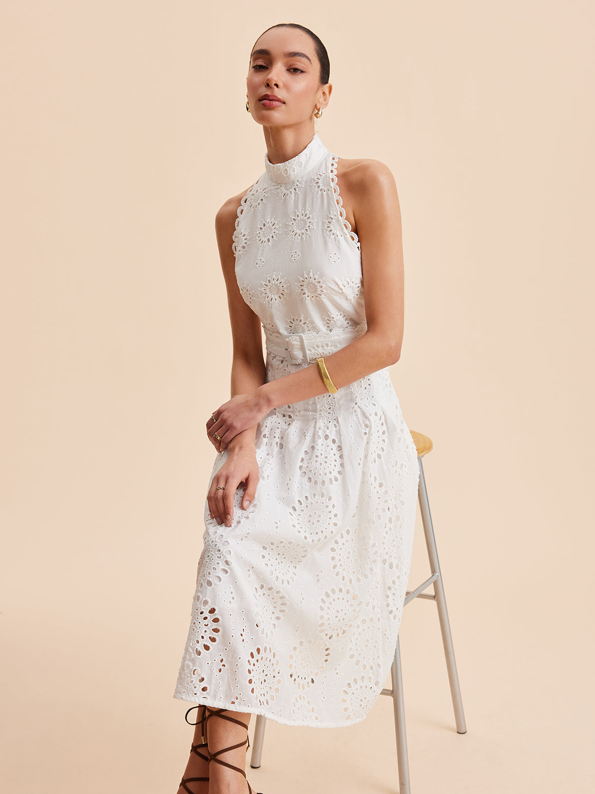 Floral Ruffled Waist A-Line Dress - Pexav