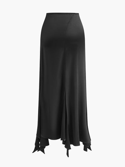 Elegant High Slit Maxi Skirt with Lace Trim