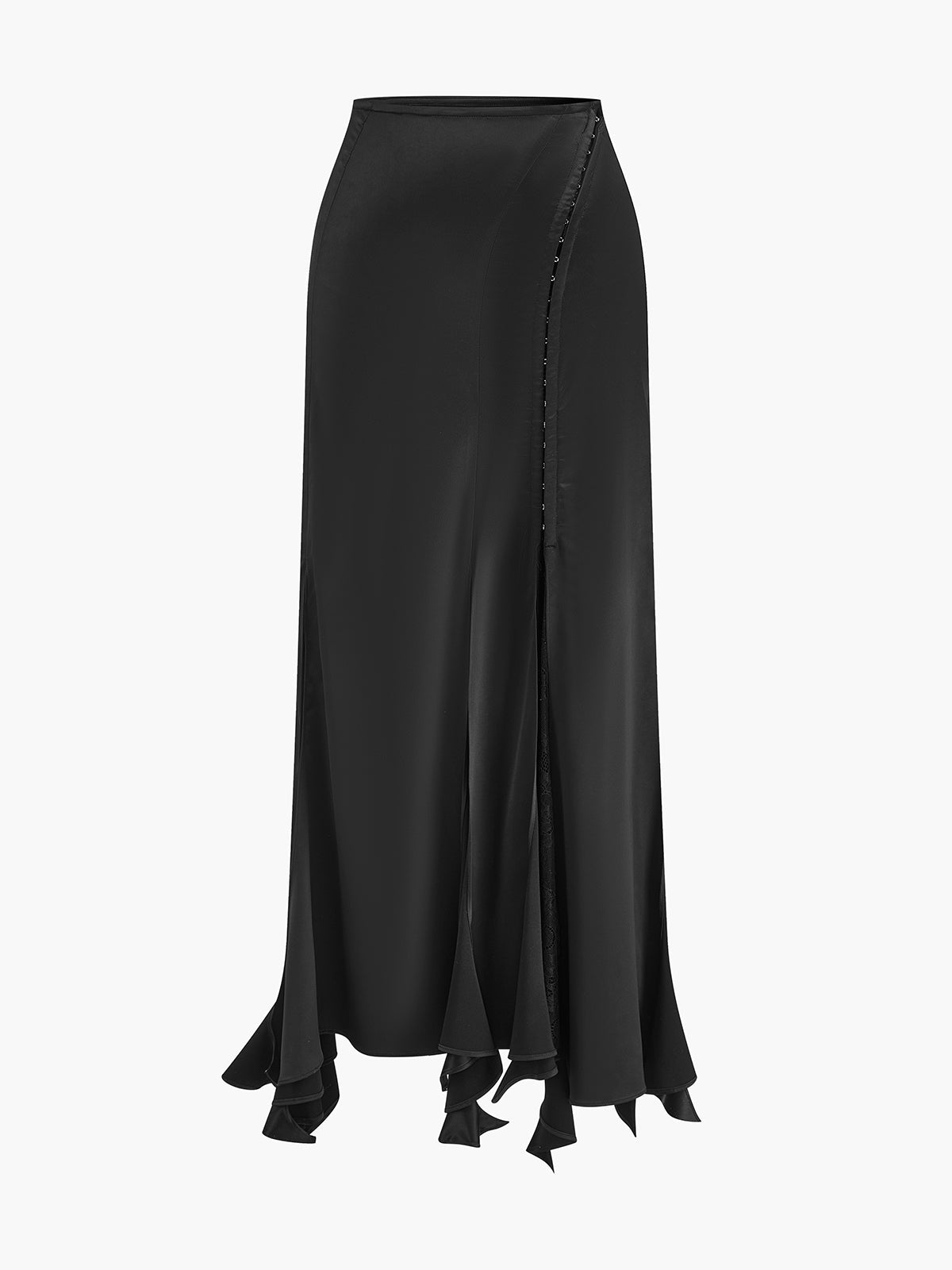 Elegant High Slit Maxi Skirt with Lace Trim - Pexav