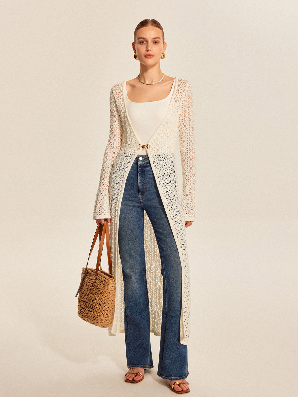 Chic Crochet Button Cardigan - Pexav