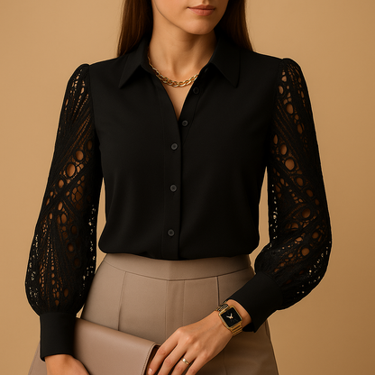 Elegant Women's Blouse with Lace Sleeves