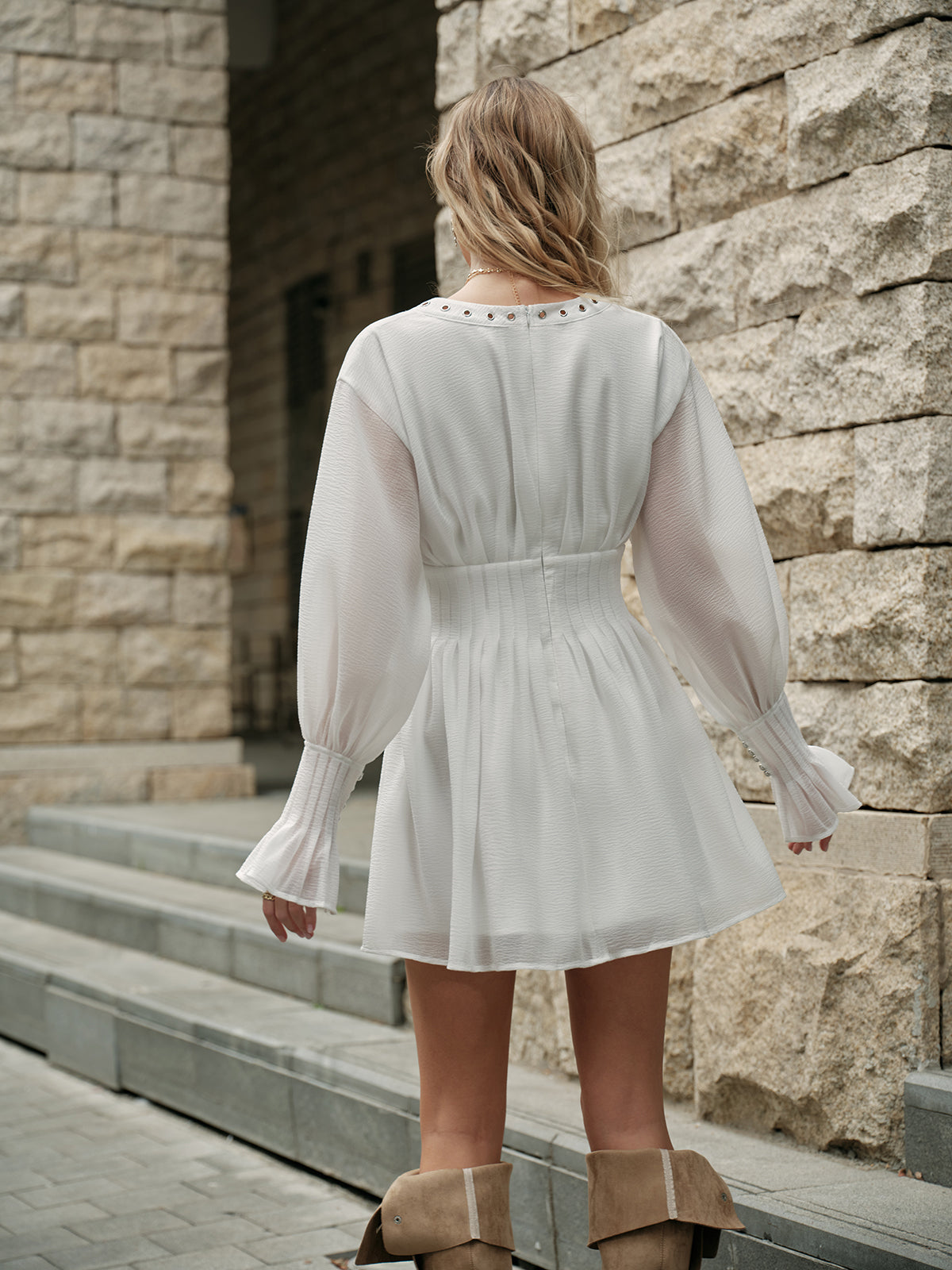 Semi Sheer V Neck Lace Dress