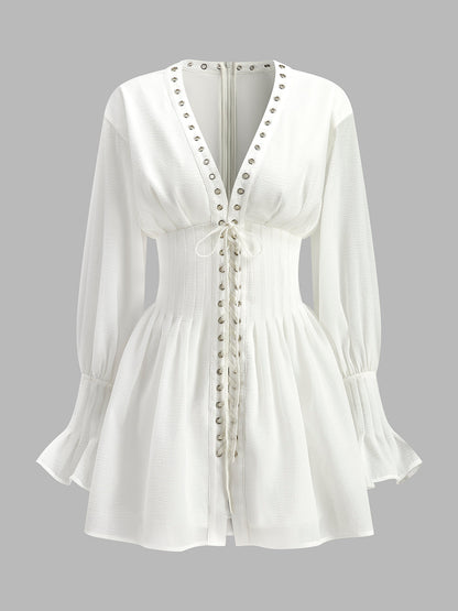 Semi Sheer V Neck Lace Dress