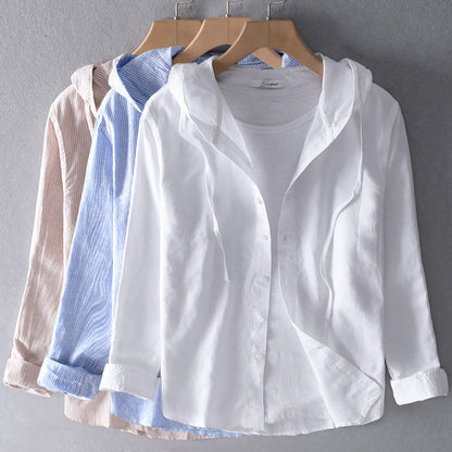 Feminine Women's Hooded Button Front Shirt - Olytrend