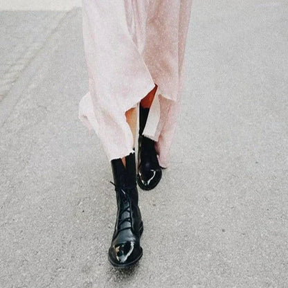 Women's Leather Low Heel Ankle Boots - Pexav