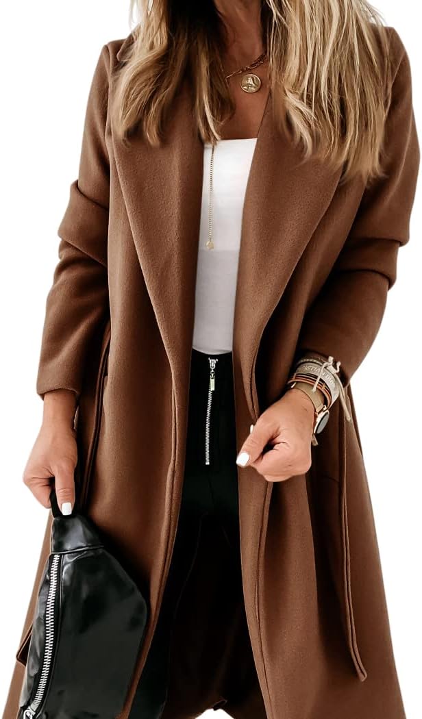 Women's Traditional Open Front Long Coat - Pexav