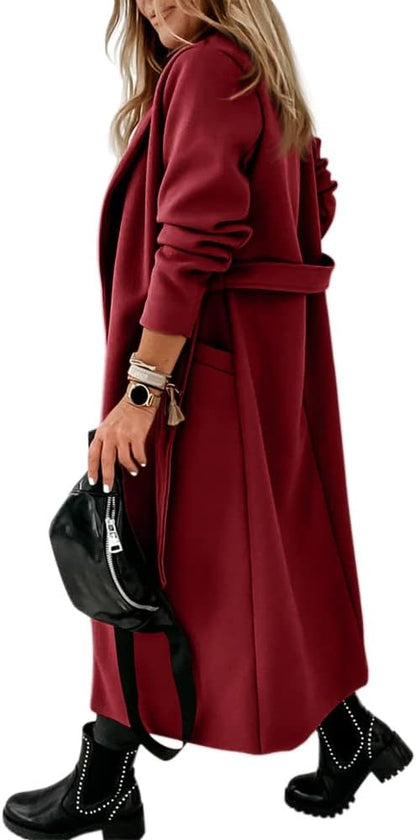 Ladies Classic Coat with Notched Collar and Open Front – Paulina-Olive Green-S-Nora Luxe