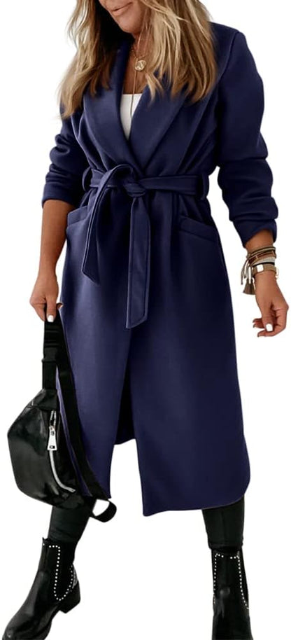 Ladies Classic Coat with Notched Collar and Open Front – Paulina-Olive Green-S-Nora Luxe