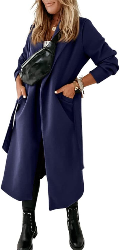 Ladies Classic Coat with Notched Collar and Open Front – Paulina-Olive Green-S-Nora Luxe