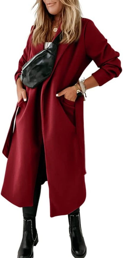Ladies Classic Coat with Notched Collar and Open Front – Paulina-Olive Green-S-Nora Luxe