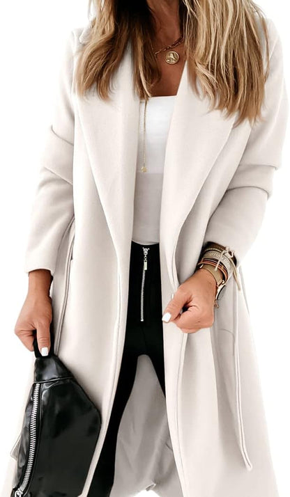 Ladies Classic Coat with Notched Collar and Open Front – Paulina-White-S-Nora Luxe