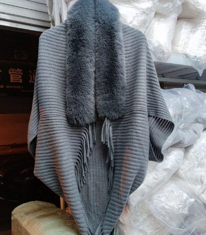 Ladies' Coat Louise – With Luxurious Faux Fur Collar | One Size-Gray-Nora Luxe