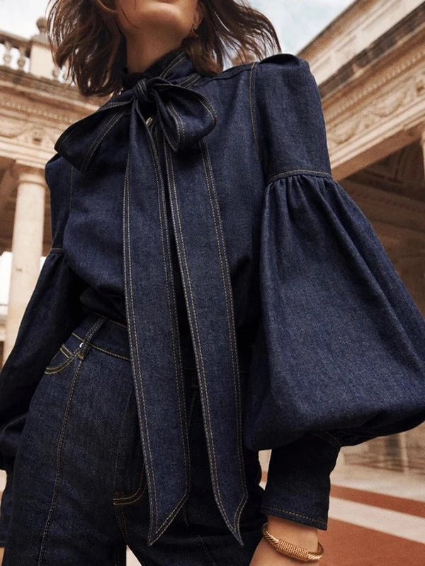 Women's Classic Button Down Denim Shirt - Pexav